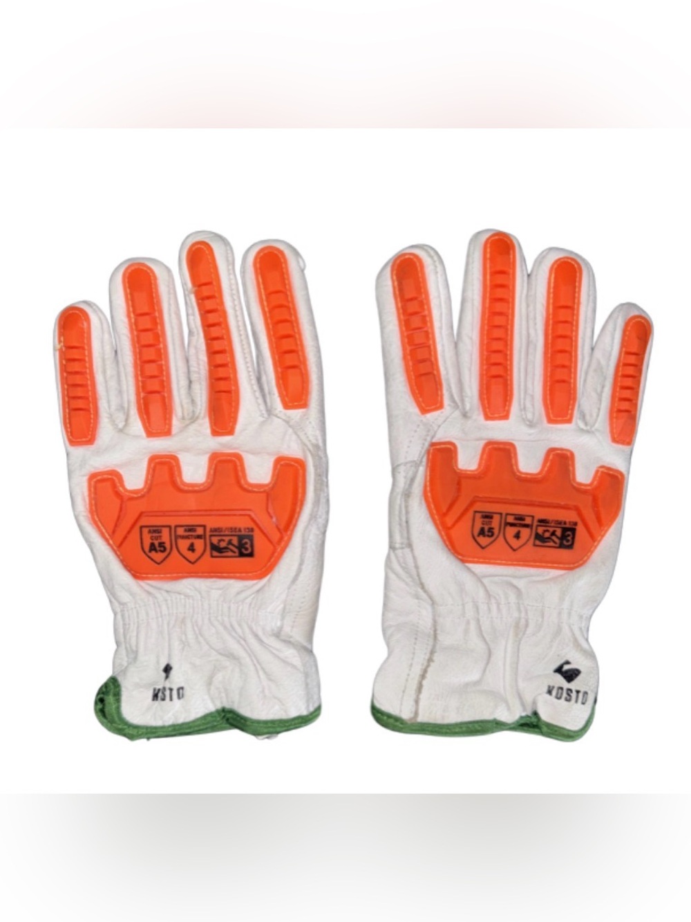 KOSTO white leather Gloves with Orange Impact Guards medium